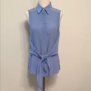 Club Monaco Sleeveless Silk Blue Tie-Front Blouse. Size XS NWOT